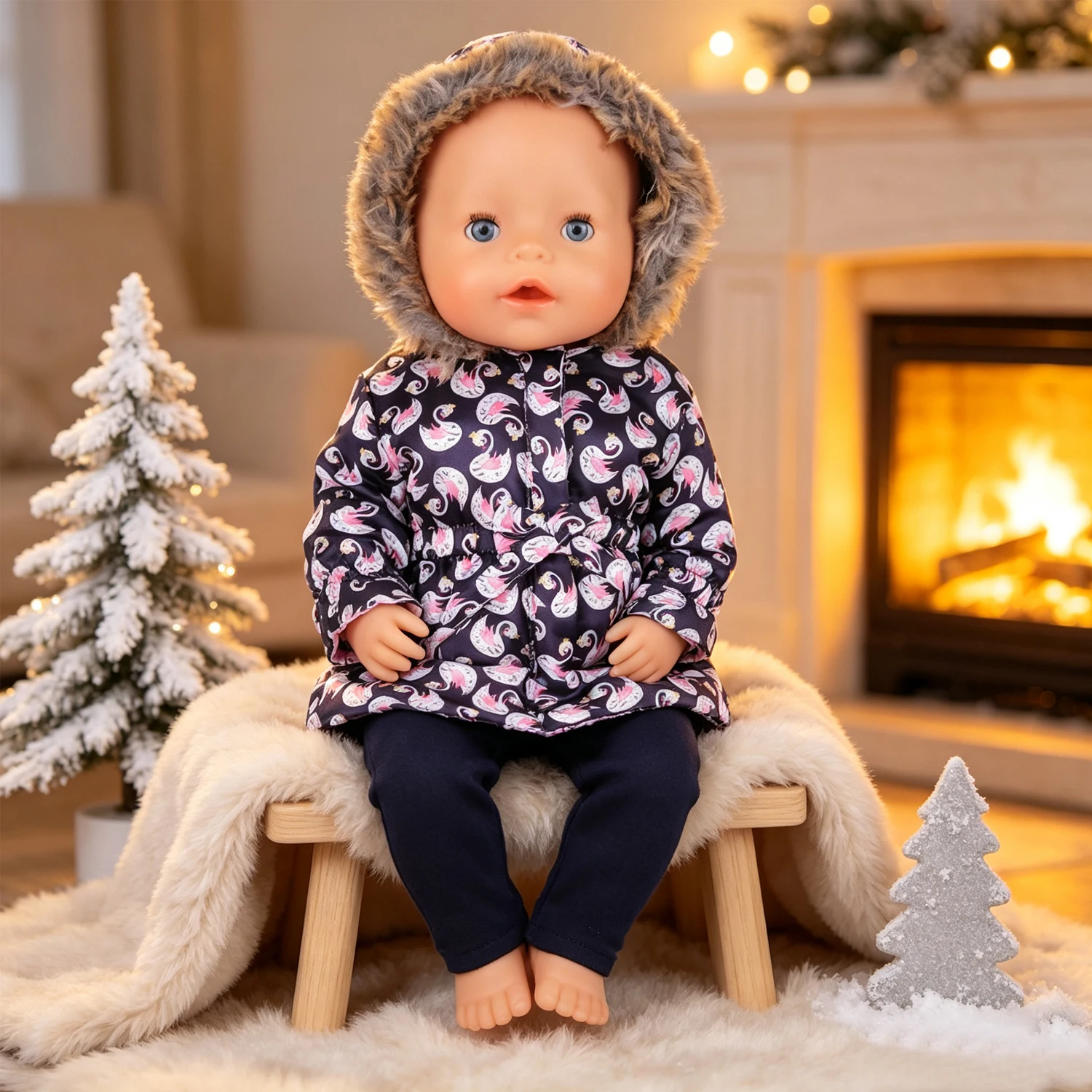 Winter Doll Clothes Set Floral Paisley Hooded Parka With Pants + Snow Boots For 18" American & 43cm Baby Newborn,OG Girl Dolls view 4