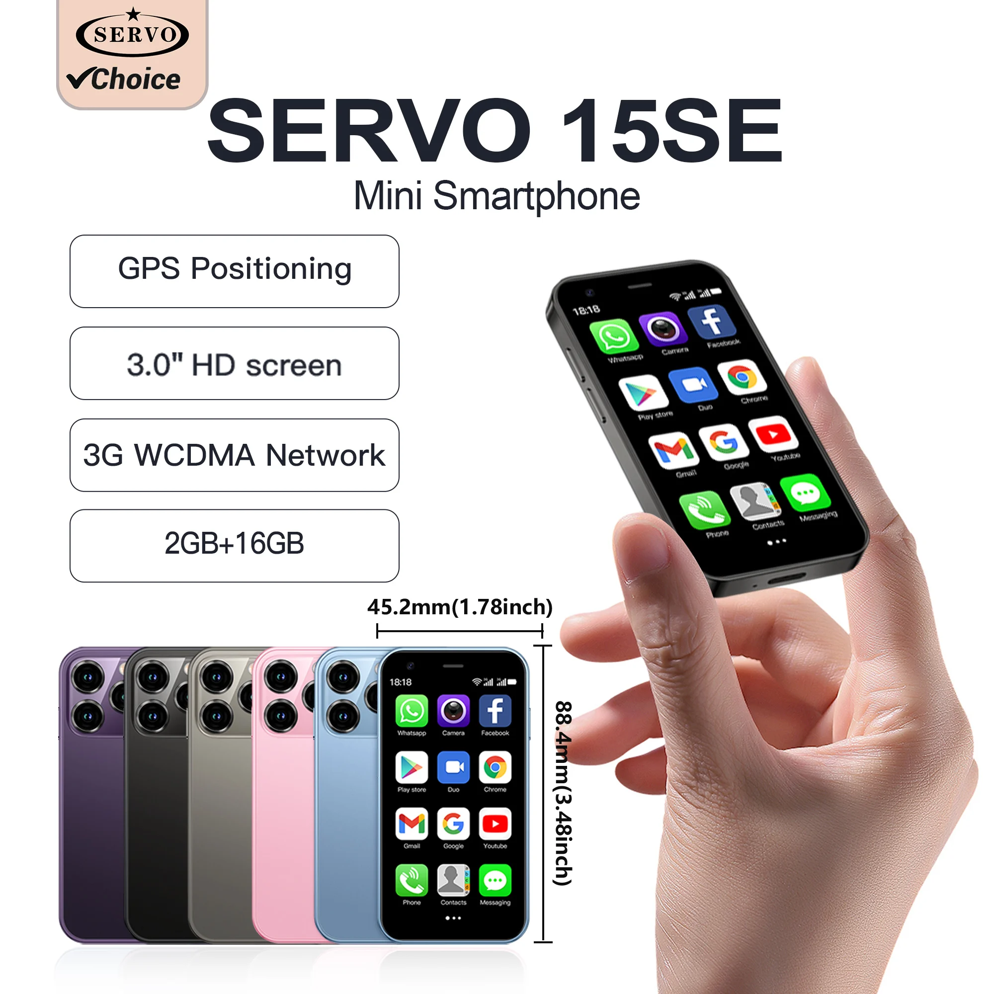 SERVO Small Android Smartphone 2GB+16GB 3.0 Inches Display Face ID Dual SIM Standby Play Store 3G WCDMA Mini Telephone Portable