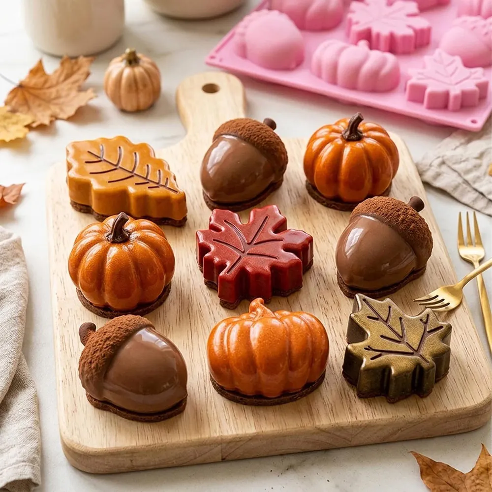 Fall Silicone Mold for Chocolate,Maple Leafs Acorns Pumpkins Autumn Mold Large Thanksgiving Mould for Harvest Theme Jelly Making