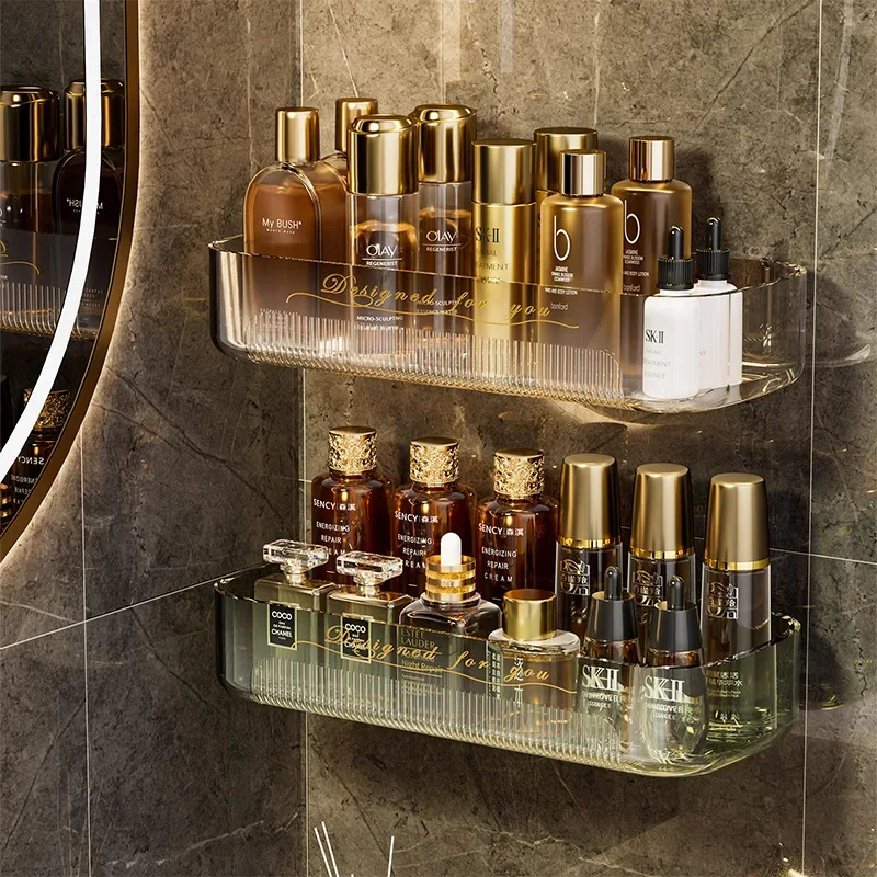 

Home Bathroom Storage Rack Household Punch-free Bathroom Wall-mounted Drain-proof and Rust-proof Toiletries Storage Rack