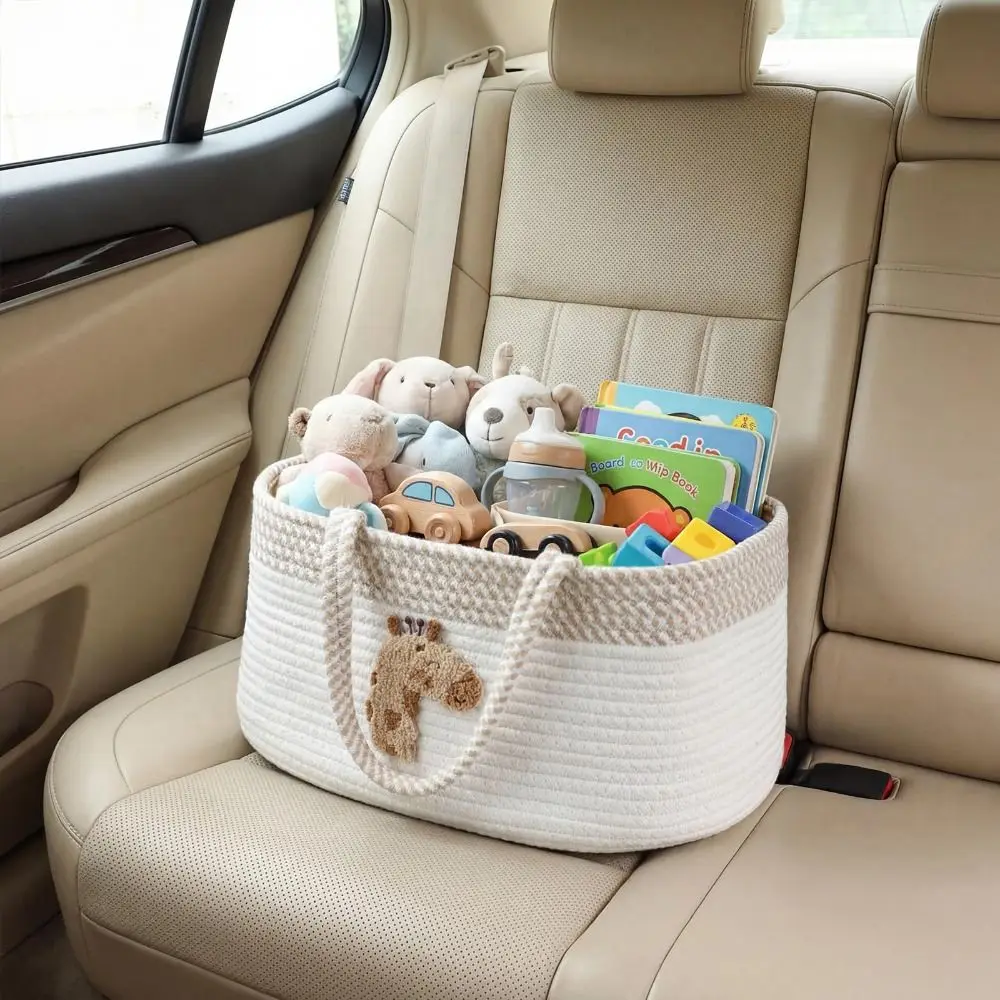 Large Capacity Diaper Caddy Organizer Three Compartments Open Top Diaper Caddy Basket Carry Handles Cotton