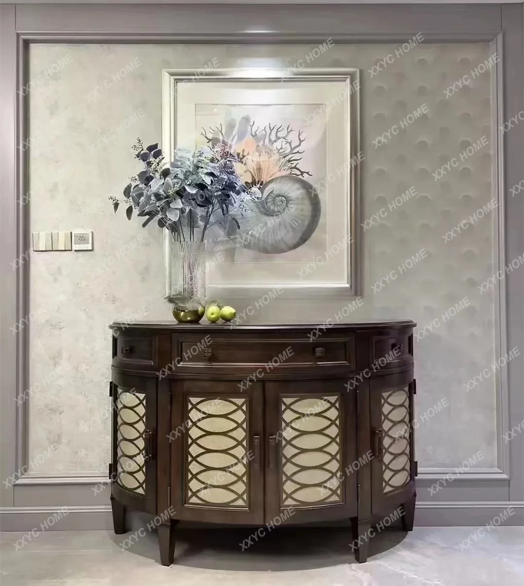 Country Classical Restaurant Living Room Furniture All Solid Wood Dining Side Cabinet Alley Cabinet Double Door