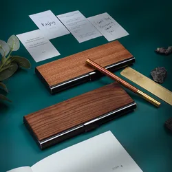 Simple Solid Wood Pen Box Retro Creative Portable Pen Storage Box Metal Business Stationery Box Gift Goods for Students