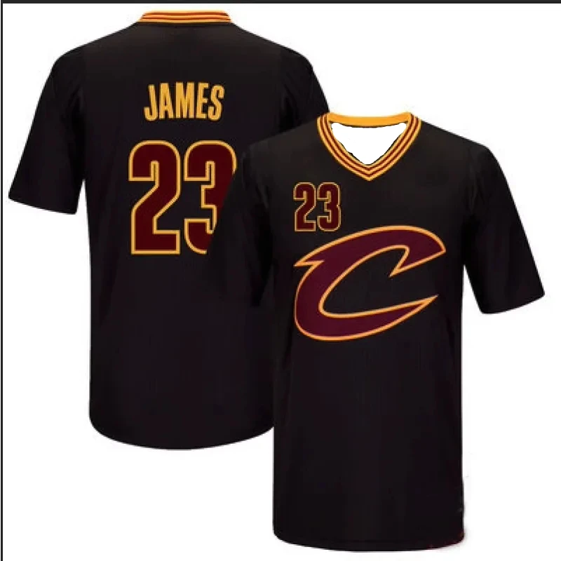 Popular Basketball Cavaliers James No. 23 Black Finals Same Jersey for Men and Children Comfortable and Breathable T-shirt