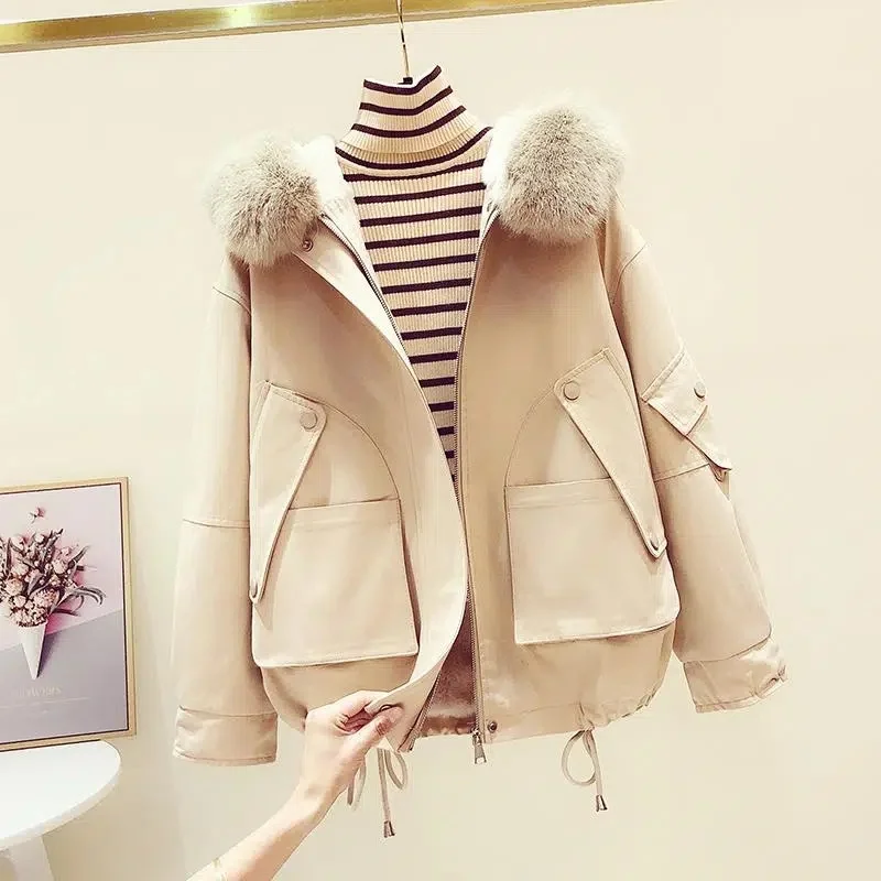 Parker Winter Coat Female 2022 New Korean Version of Winter Coat With Cashmere and Thick Tooling Short Cotton Coat Pie Overcome