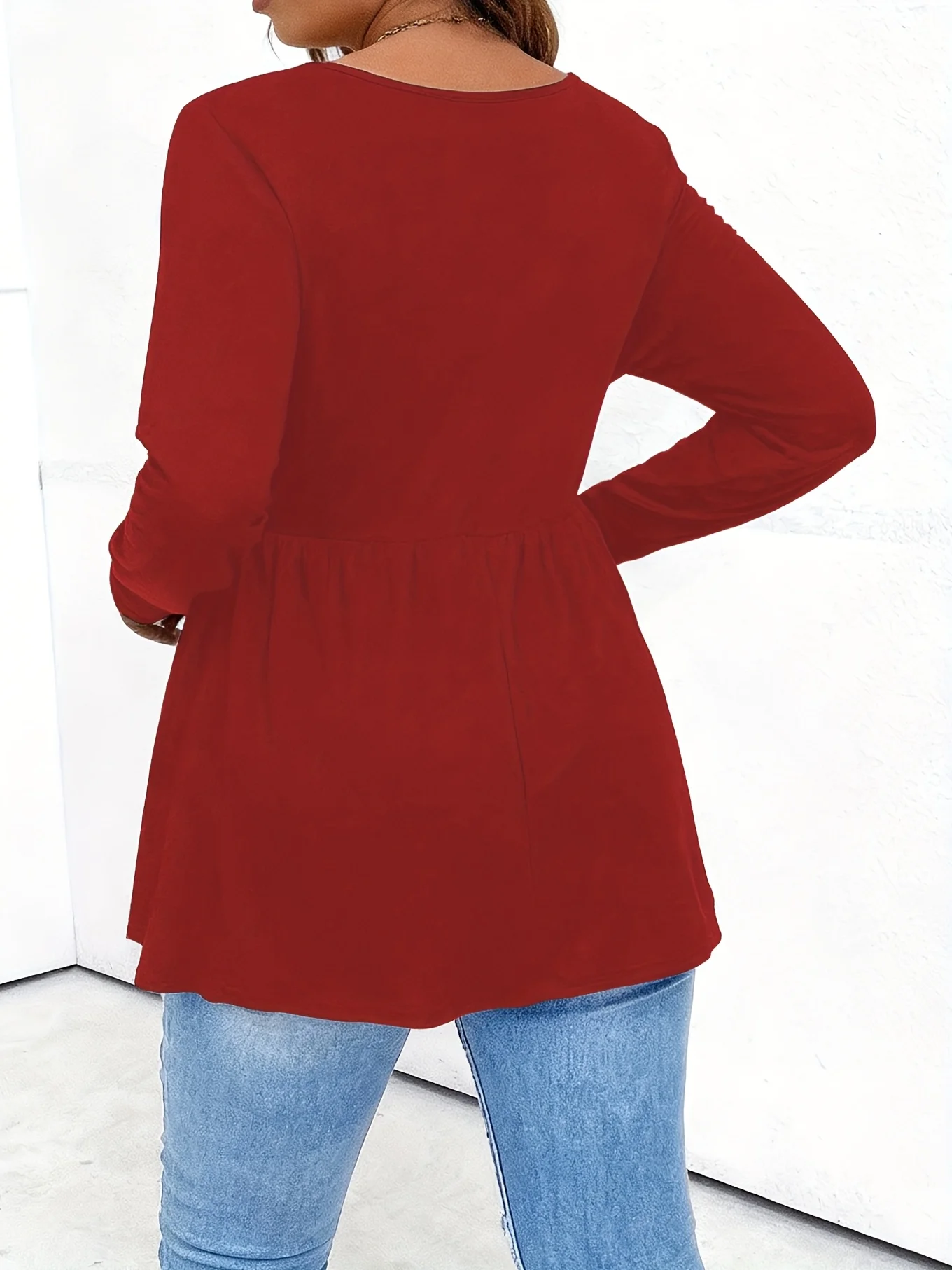 Langärmlige Tunika mit quadratischem Ausschnitt für Damen in Übergröße für elegantes und bequemes Alltags-Tragen – Detail 6