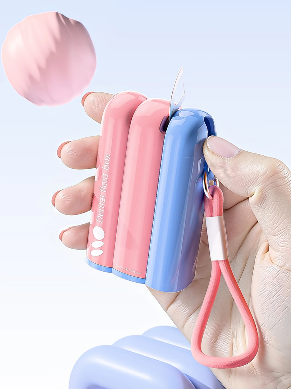 Dopamine Portable Automatic Pop-Up Floss Holder (Includes 10 Floss Sticks), Refillable and Reusable Floss Stick Dispenser