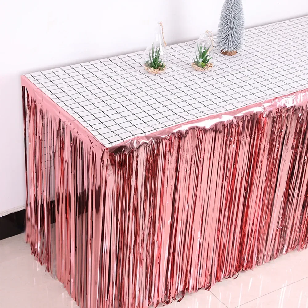 4 Uds falda de mesa cortinas con flecos de aluminio oropel metálico brillante rosa dorado para fiesta cumpleaños reuniones vacaciones decoraciones de boda