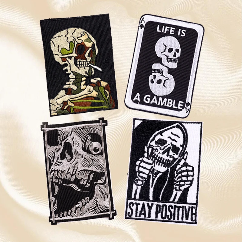 Set Horror Skull Patch Embroidery Patch Iron Patches For Clothing thermoadhesive Patches On Clothes Animal Cat Sew Stickers DIY