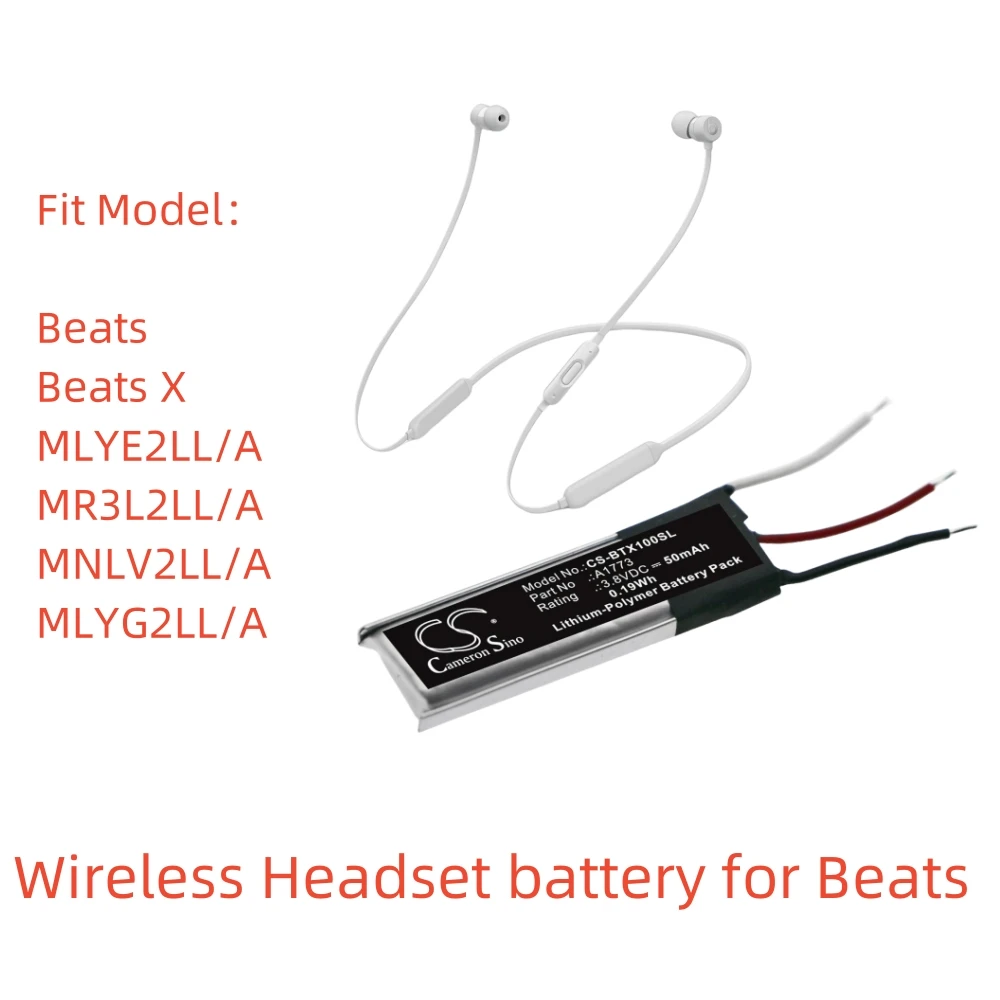 

Li-Polymer Wireless Headset battery for Beats,3.8V,50mAh,Beats X MLYE2LL/A MR3L2LL/A MNLV2LL/A MLYG2LL/A A1773 YU10448-16022