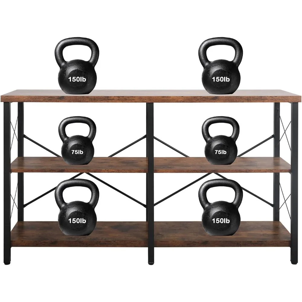 Industrial-Style Entryway Console Table with 3-Tier Open Shelves for Living Room and Entryway Storage