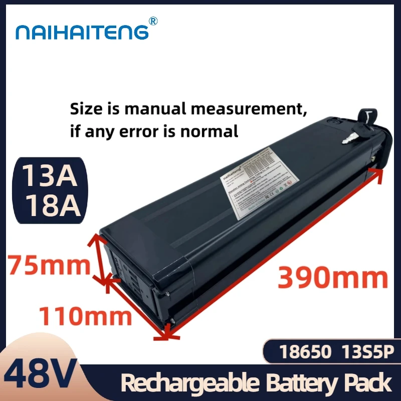 48V 13A 18A 13S5P 18650 Li-ion  Rechargeable Lithium Battery pack For Silver Fish Shell Universal Folding Ebikes Vehicles