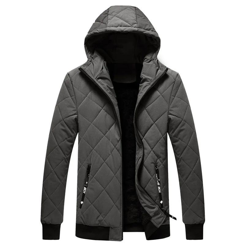 Jackets for Men with Hood Autumn Winter Cotton Padded Jacket Men Fashion Clothing Rhombus Texture Casual Parkas Plus Size 5XL