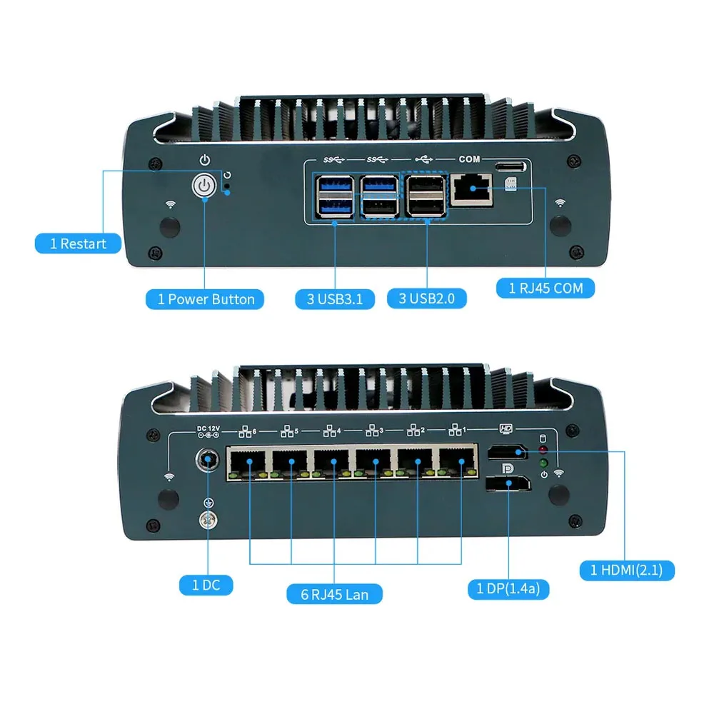 Микро-брандмауэр Intel Core i5 1235U i7 1255U Soft Router 6 x 2.5GbE I226-V B3 Мини-ПК DDR4 RAM HDMI2.1 DP1.4A OPNsense