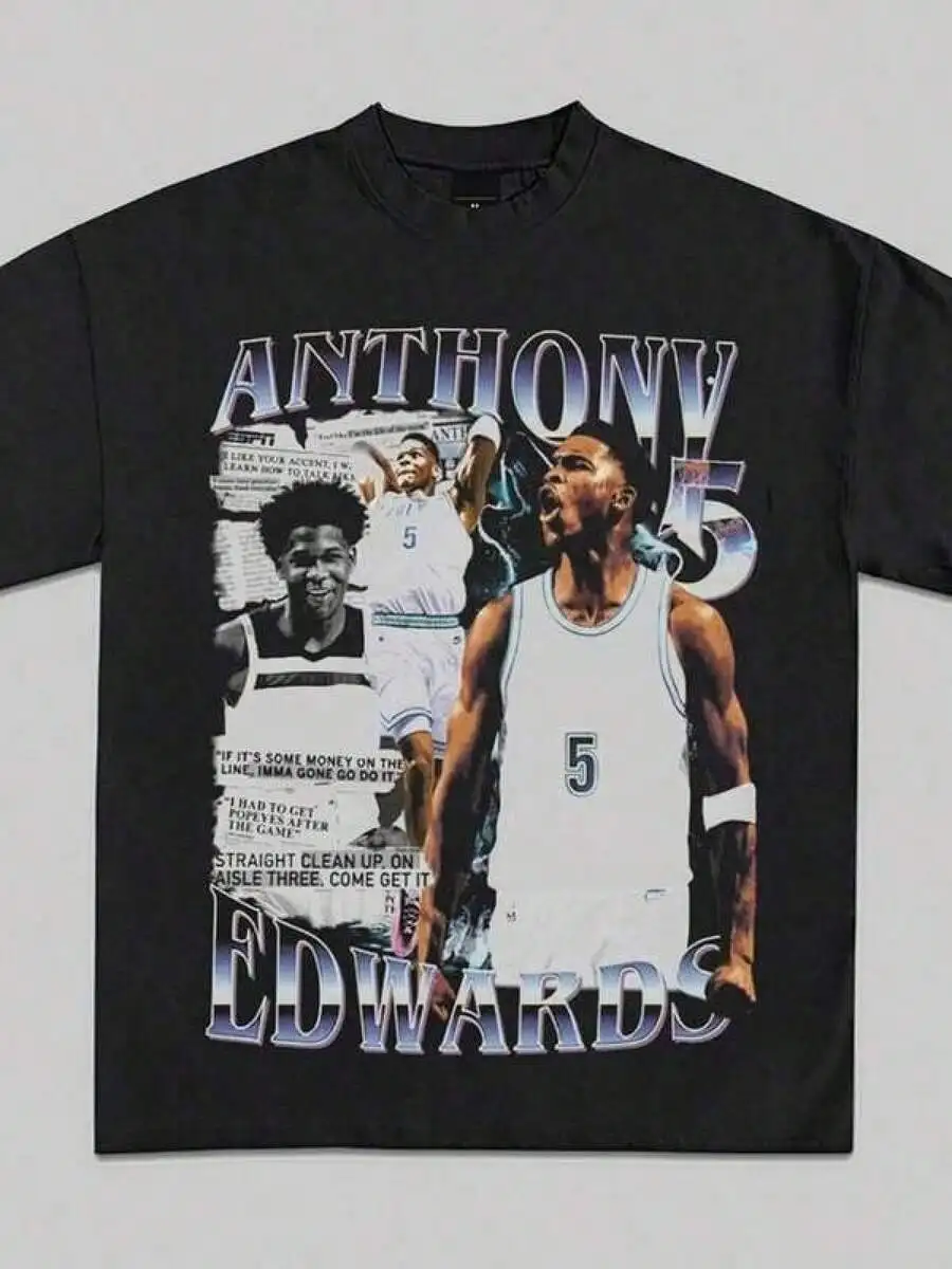 Graphic Cotton Tees, Newspaper Graphic T-Shirt Vintage Basketball Heavyweight For Men Halloween Gift, Oversize Summer Men Top