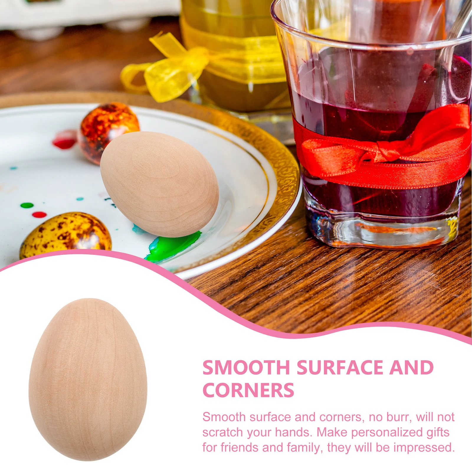 

6Pcs Fake Eggs Wood Craft Unfinished Wooden Eggs DIY Painting Easter Craft Supplies Wooden Egg Decorations for Party Garden Home