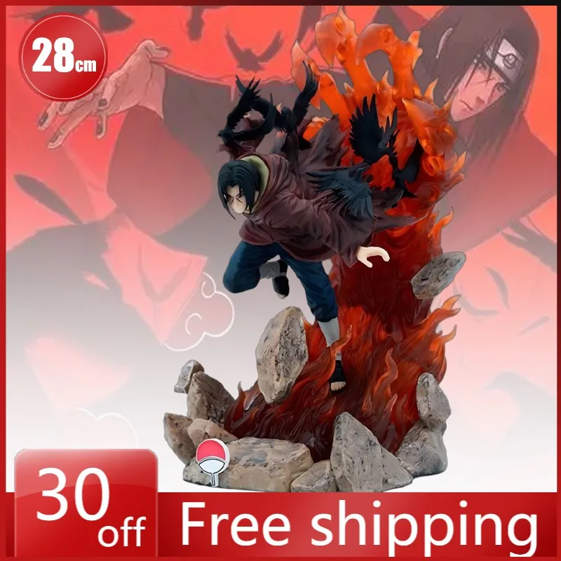 

28cm Anime Figures Throne Uchiha Itachi Turn Around Crow Scenes Anime Collection Model Pvc Desktop Ornaments Holiday Gifts Toys