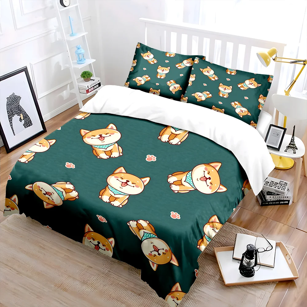 Multiple sizes Cartoon smiling dog pattern Bedding Set 1 Duvet Cover 2 Pillowcases for Adult and Children Luxury Gift Full Size