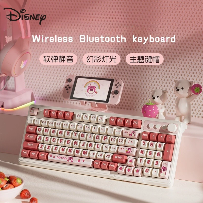 

Лило и Стич Disney Беспроводная Bluetooth-клавиатура Kawaii Мультфильм Аниме Печатные аксессуары Lotso Светящаяся клавиатура Подарок для пары