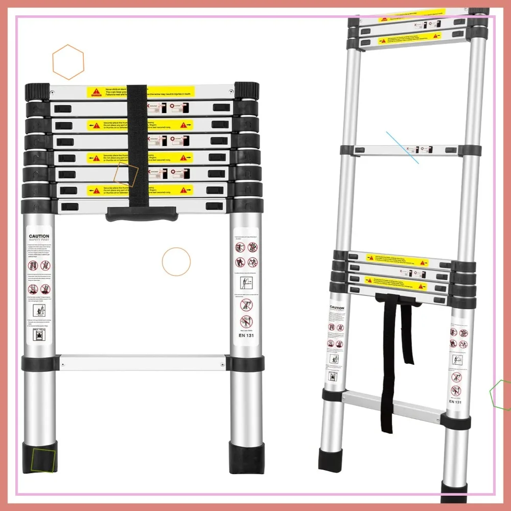 Escada telescópica de alumínio EN131 com capacidade de 8,5 pés e 330 libras para trabalho ao ar livre em RV doméstico