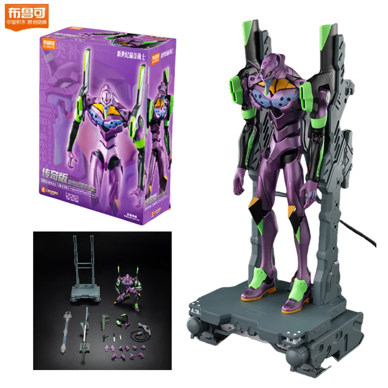 Blokees Evangelion Legend Edition EVA Unit 01 02 00 08α, een model van een mecha die je kunt in elkaar zetten, een beweegbaar model, een verzamelobject en een decoratie voor op je bureau.