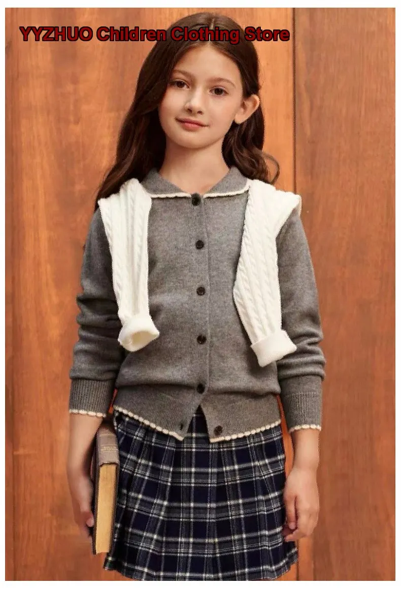 With Cashmere Elandkids Elland Girls Knit Cardigan Autumn V-Neck EKCKG8923A
