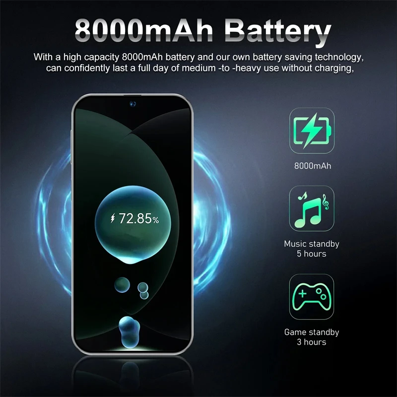 2025 جديد M15 Ultra الهاتف الذكي 7.3 بوصة HD 16GB + 1 تيرا بايت هاتف محمول 50 + 108MP ثنائي الشريحة 5G الهواتف المحمولة 8000mAh Android15 غير مقفلة