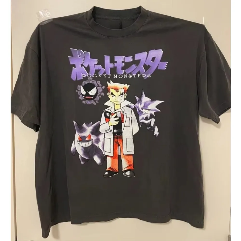 miniso-pokemon-gengar-camiseta-masculina-moda-solta-verao-rua-esportes-quadrinhos-manga-curta-das-mulheres-dos-homens-tripulacao-pescoco-topo-de-algodao