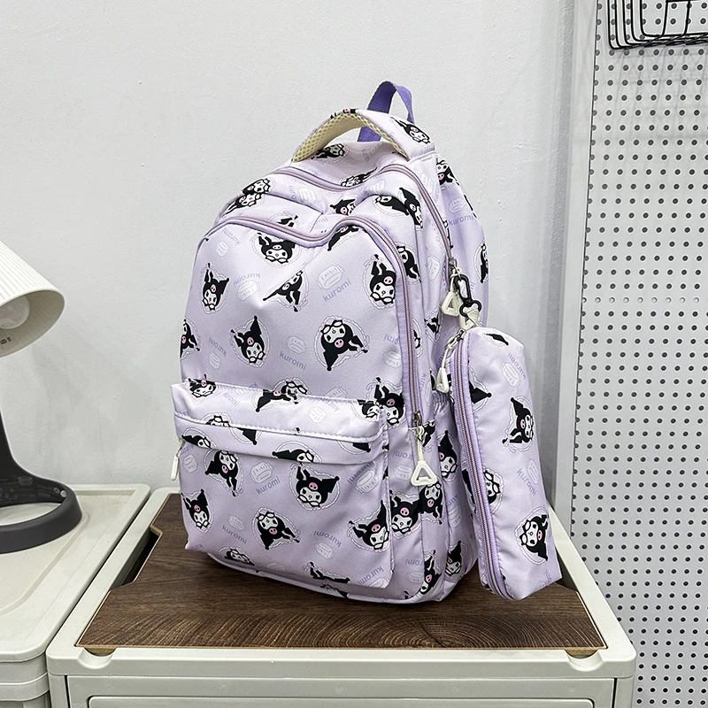 Hello Kitty Sanrio Backpack With Pencil Bag Cinnamoroll Kuromi Anime Large Capacity Schoolbag Kids Girl Travel Commute Knapsack