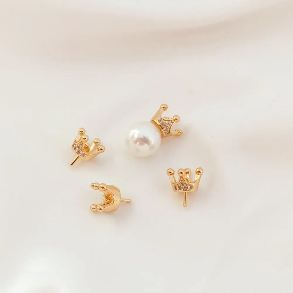

14K Gold-plated Zircon Crown Pendant Head Pearl Hanger DIY Handcrafted A Piao Jewelry Accessory