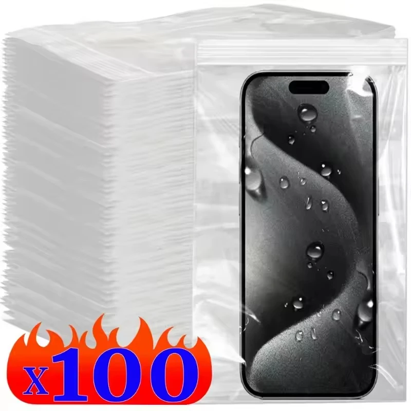 100 Stück transparente Handytaschen, verdickt, wasserdicht, staubdicht, Touchscreen für universelle Handy-Multifunktions-Aufbewahrungstaschen