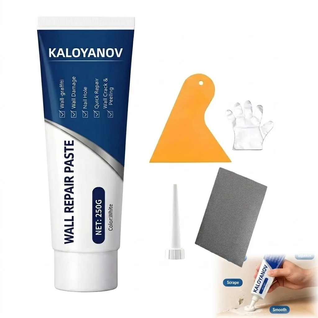 KALOYANOV 250g Wall Repair Paste White Wall Filler Putty for Cracks Nail Holes and Peeling Paint Drywall Repair Kit with Scraper