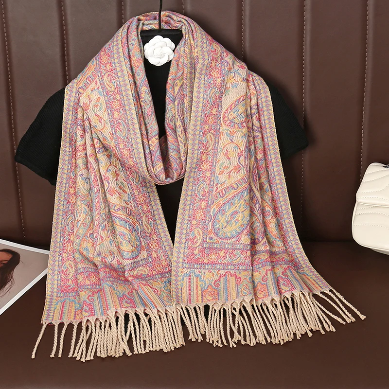 2024 New Fashion Winter Warm Thick Soft Cashmere Pashmina Luxury Brand Jacquard Scarf Women Neckerchief Bandana Shawl Headband