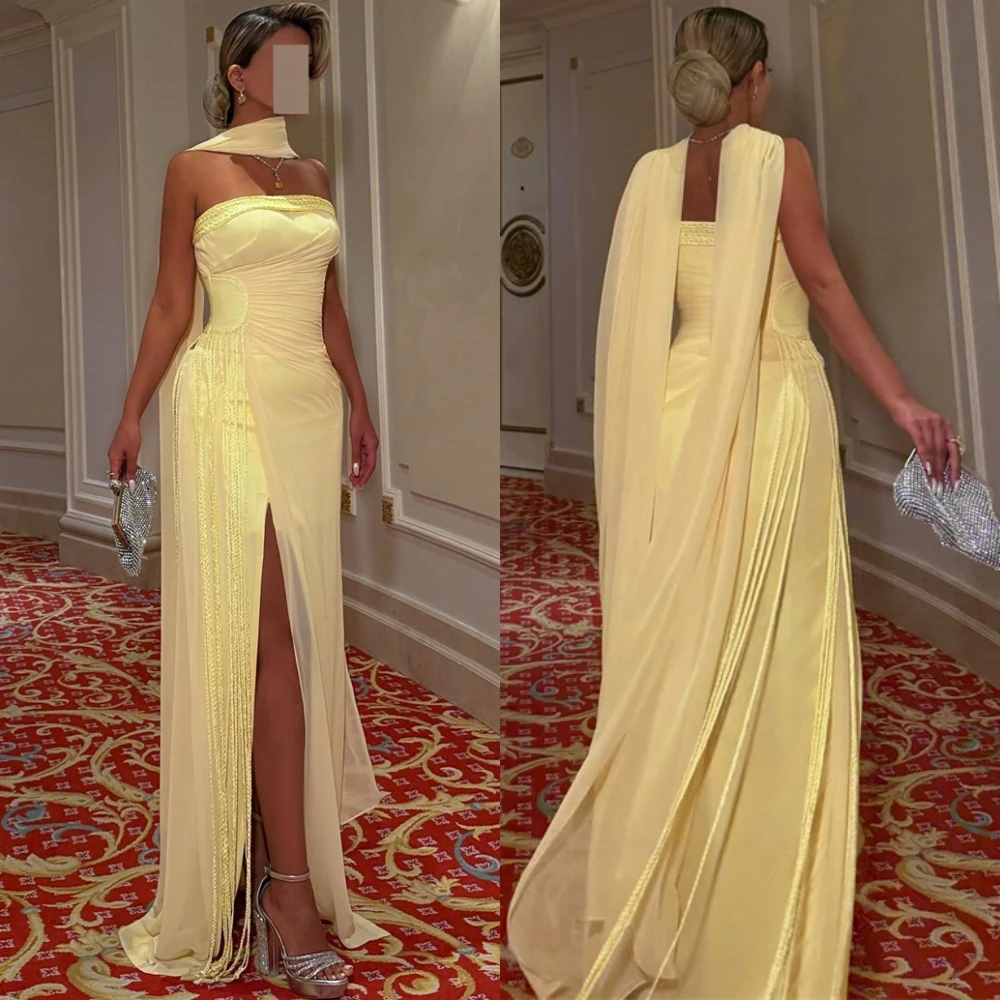 

Customized Soft Chiffon Strapless Evening Dress Classic Sweep Train Prom Dresses Fashion Sleeveless Special Occasion Gowns