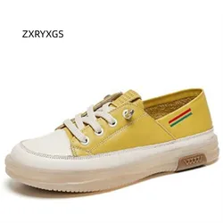 ZXRYXGS 2024 New Top Layer Cowhide Multi-color Soft Sole Flat Sneakers Casual Shoes Woman Sneakers Lightweight Retro Tide Shoes