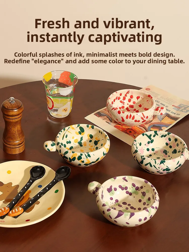 

Ele Cerc Bowl with Handle for Breakfast Oats Fruit Salad Noodles Rice Simple Sle Daily Use Porcelain Bowl