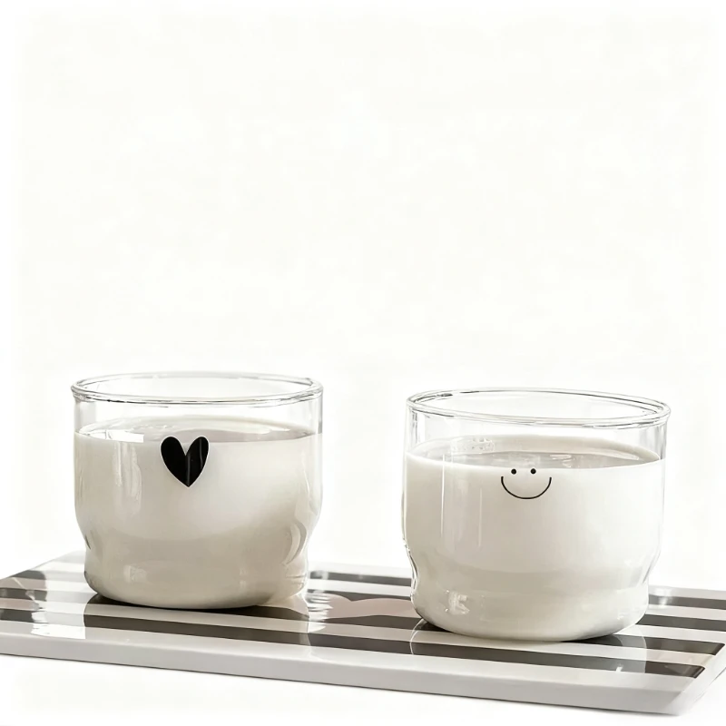 300 ml Liebe/Happy Wall Glas Tasse Milch Kaffee Herz Tassen Hitzebeständige Gesunde Getränkebecher Teetassen Transparente Trinkbecher