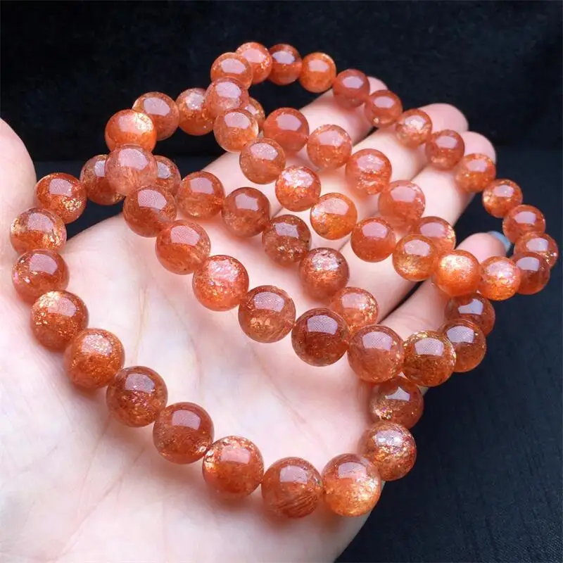 9MM Natural Gold Sunstone Bracelet Reiki Healing Fengshui Stone Fashion Jewelry For Women Holiday Gift 1PCS