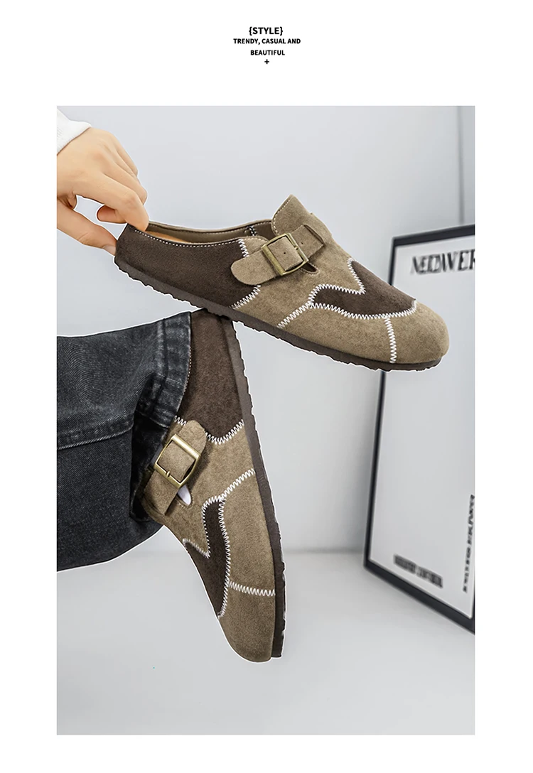 Retro-Farbblock-Mode, vielseitige Mules für Herren, Sandalen mit offenem Rücken und geschlossener Zehenpartie, bequeme Freizeit-Halbschuhe mit weicher Sohle für den täglichen Gebrauch. – Detail 23