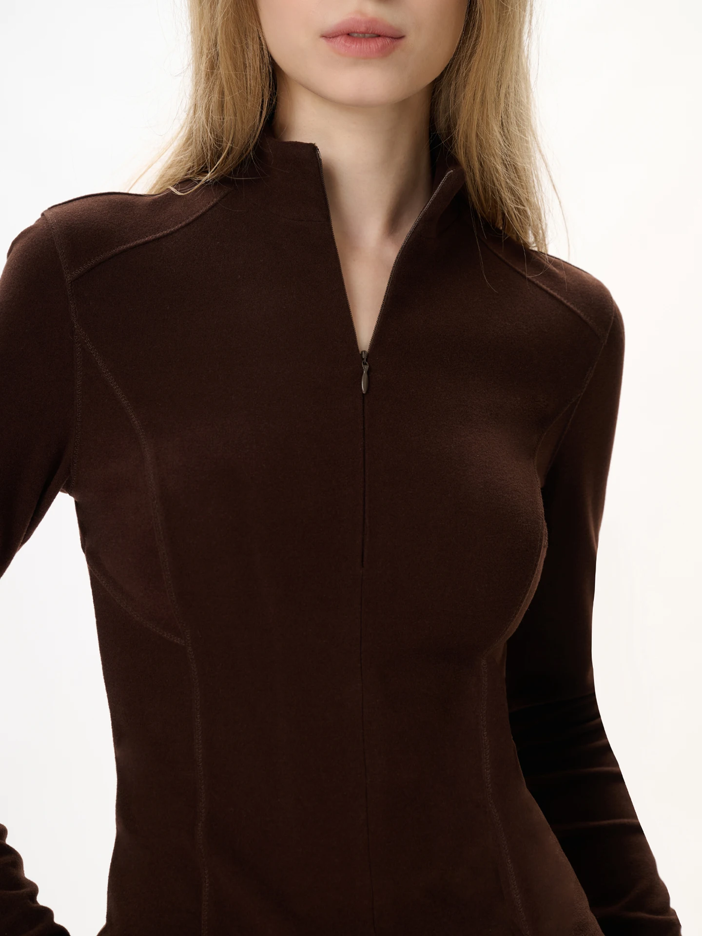 

Женская облегающая футболка с длинным рукавом Yuuue, с воротником-стойкой, теплый базовый слой, с дизайнерскими вставками на плечах, зимний топ