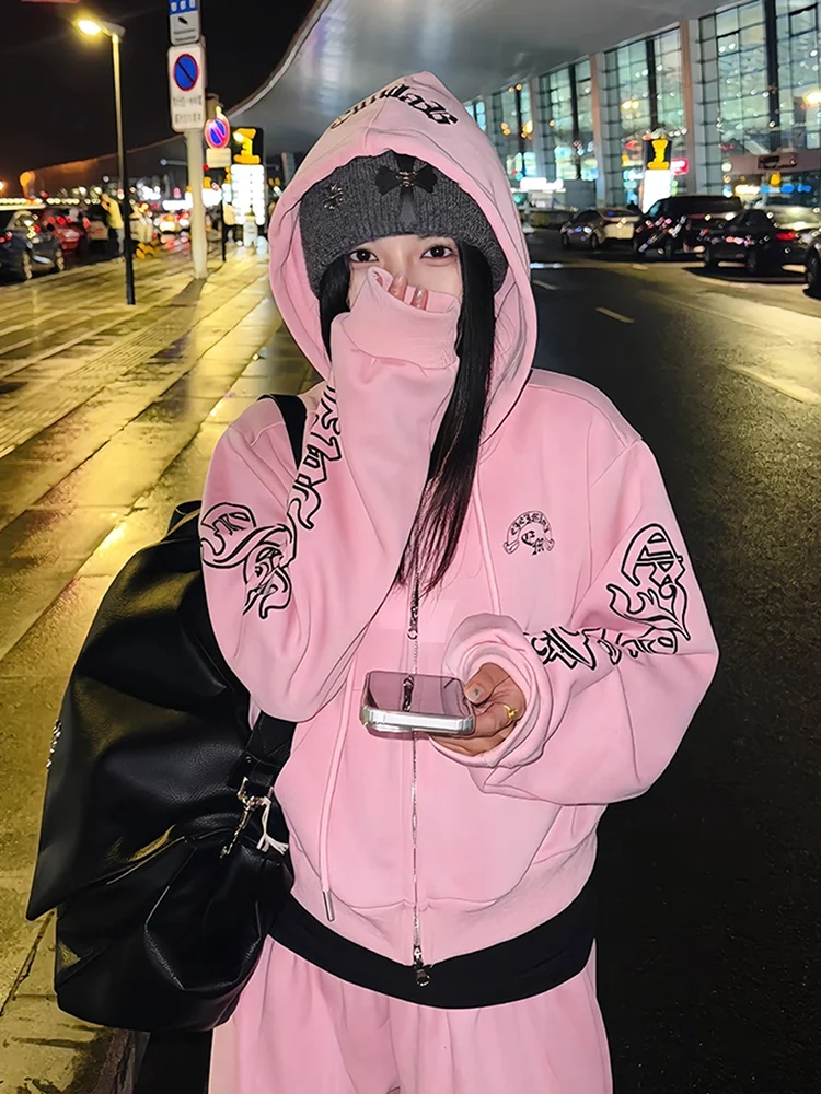 

Готический кардиган с буквенным принтом, женская приталенная толстовка с двойной молнией, верхняя одежда в стиле Spicy Girl, корейская версия, длинный рукав