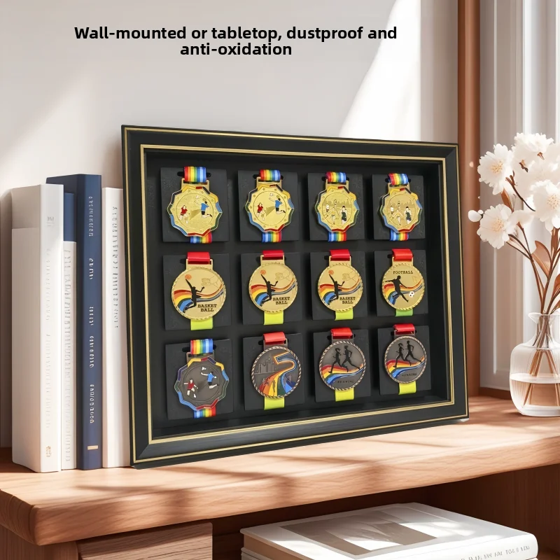 Marathon Medal Display Stand Wall Mounted Gold Medal Storage Frame Dustproof Display Box Modern Simple Style Rectangle PS Mat...