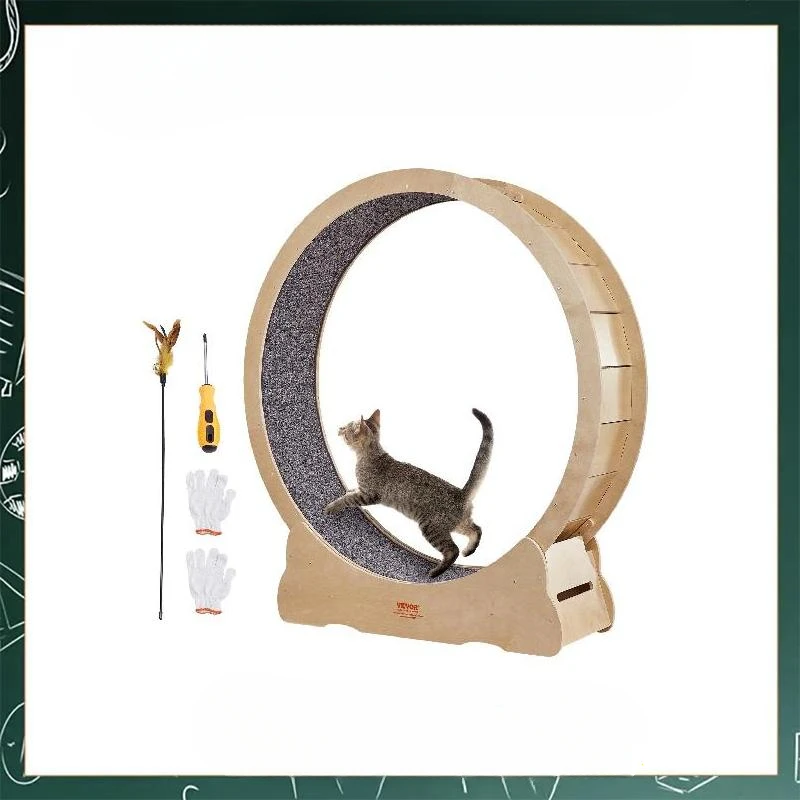 

%a Cat Exercise Wheel Natural Wood Silent Running Toy Treadmill Roller Wheel with Detachable Carpet for Most Cats Pet Fitness