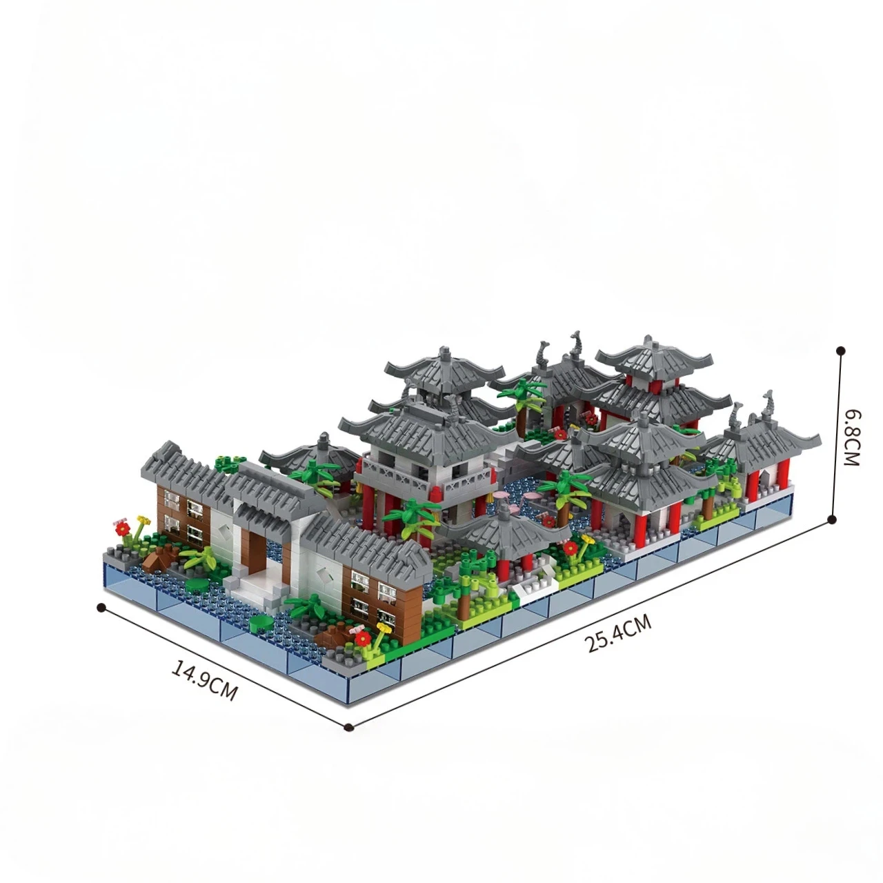 suzhou garden bricks, chinese courtyard model, ancient garden micro blocks, oriental landscape building toy view 3