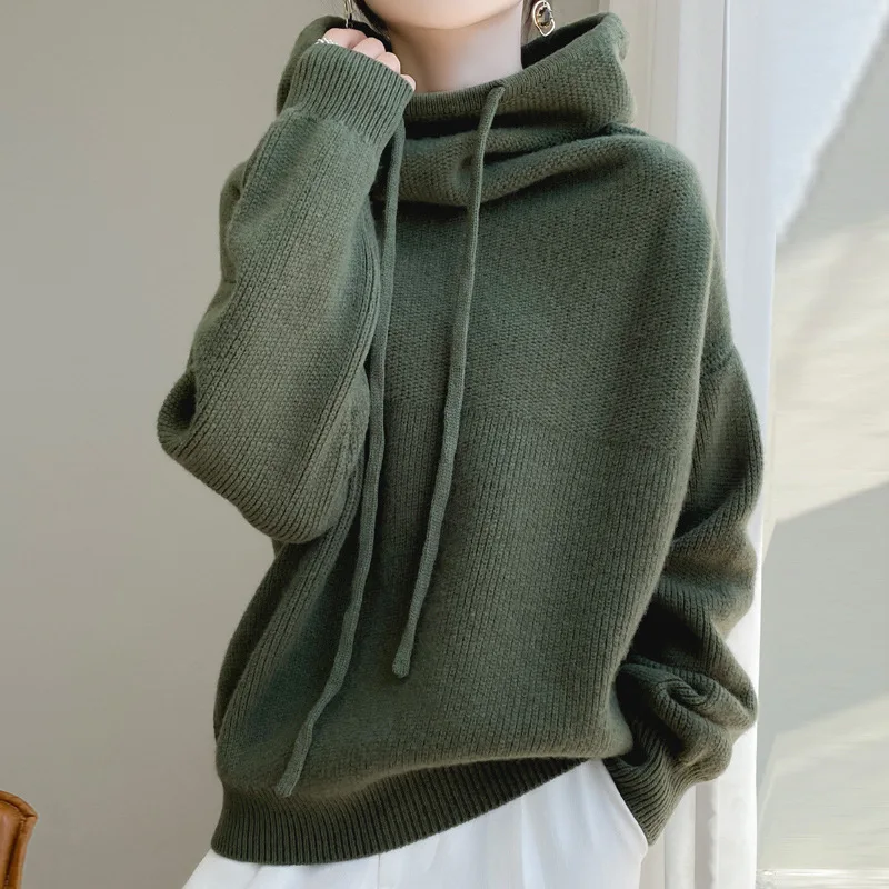 

autumn winter casual oversized knitted sweaters harajuku Solid color soft hooded sweater tops for women Thick bottoming pullover