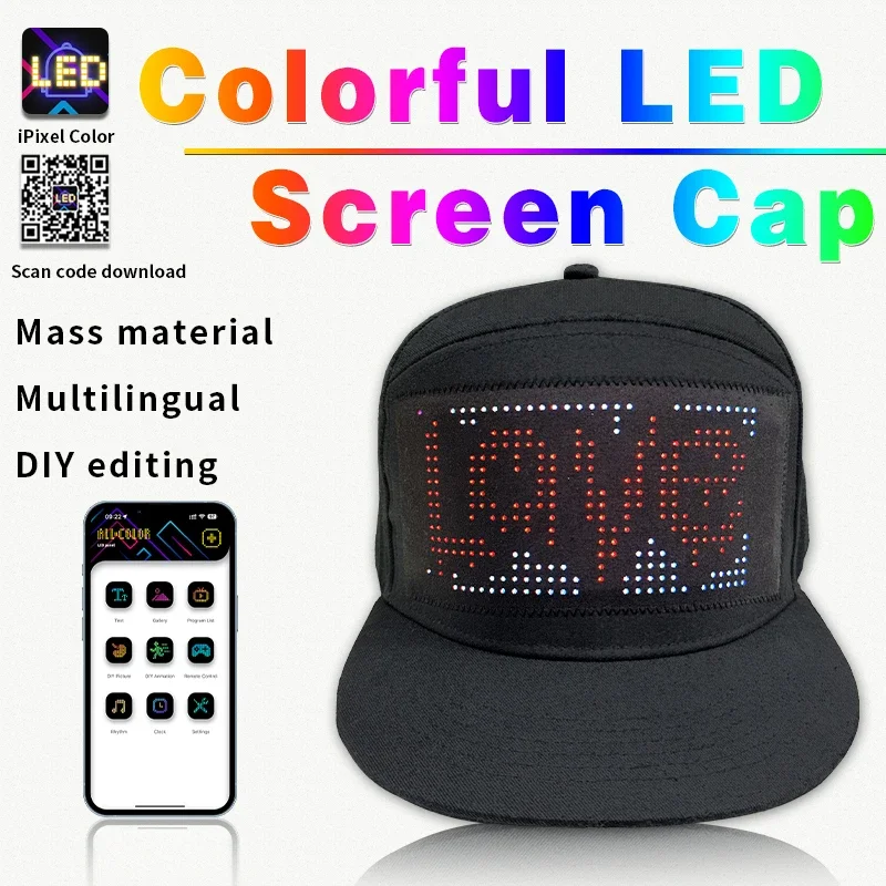 Unisex Baseball Cap USB Rechargeable Bluetooth APP Programmable LED Scrolling Message Display Board Hip Hop Street Snapback Hat