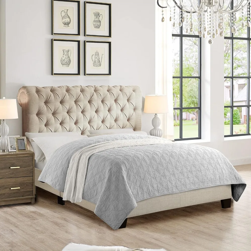 Upholstered Bed Frame - Luxurious Headboard, Elegant Platform Design,Ideal for Transforming Your Bedroom into a Haven of Comfort