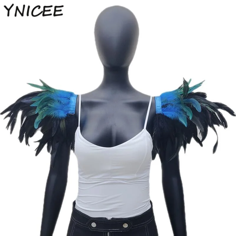 

2pcs Gothic Punk Shoulder Epaulettes Black Feather Wings Cape Shoulder Shrug Shawl Cosplay Party Stage Halloween Show Decor Scar