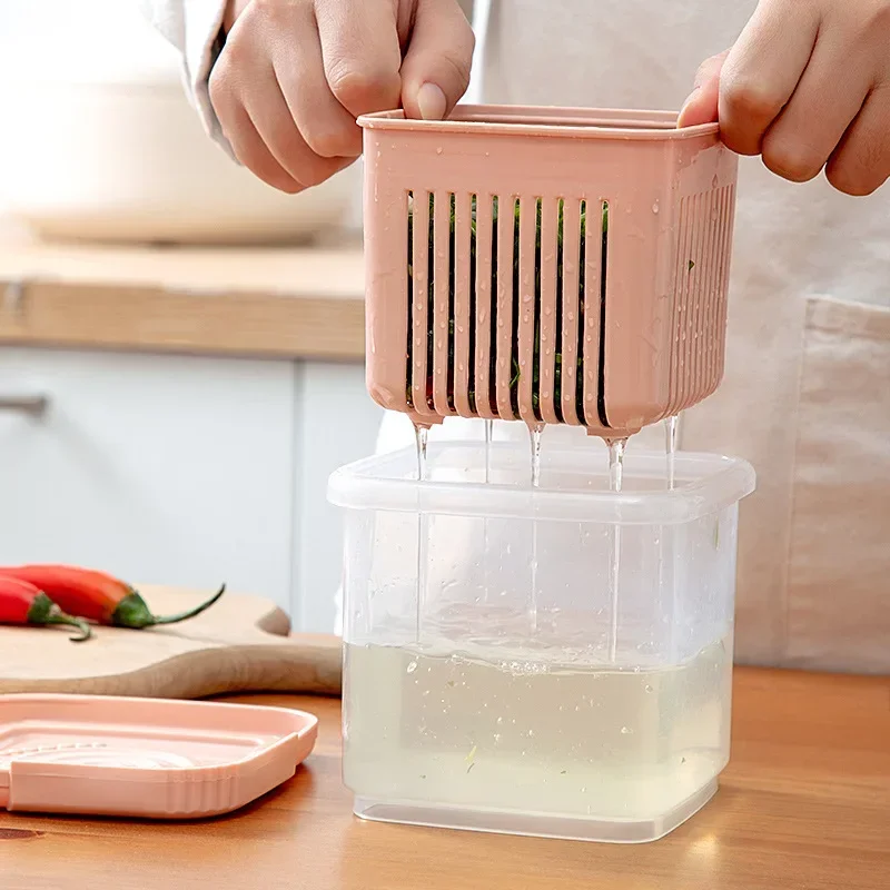 Double Layer Vegetables Sealed Keeper Fresh Storage Box With Drain Basket Refrigerator Use Draining Crisper Strainers Container
