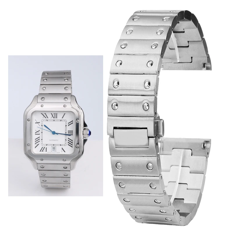 

High quality stainless steel watchband for Cartier Santos bracelet Solid Metal Watch chain men's Watch strap accessories 21mm